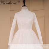 HEULORIA elegant heavy lace beading Muslim Wedding Dress long sleeve high neck bride dress plus size bride Wedding Gown BA-781